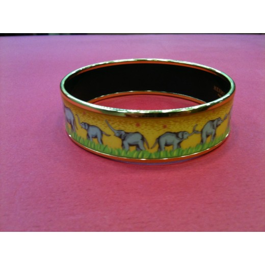 Bracelet Hermès large en émail et plaqué or