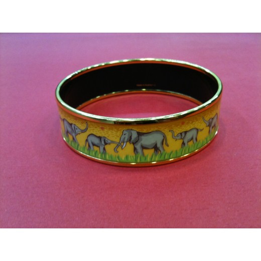 Bracelet Hermès large en émail et plaqué or