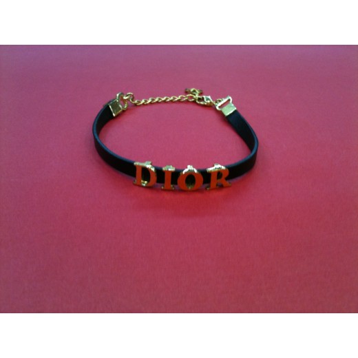 Bracelet Dior en cuir noir et métal doré