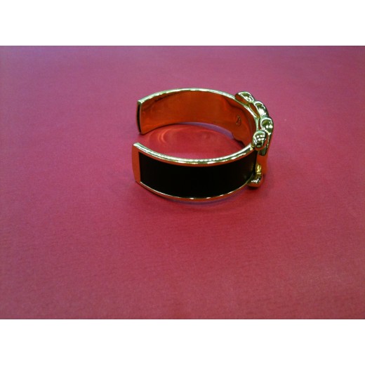Bracelet Hermès en cuir noir et plaqué or