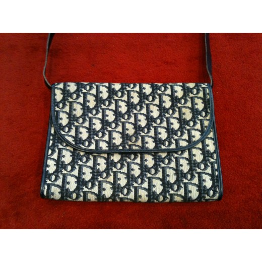Pochette Christian Dior Logo en tissu et cuir bleu