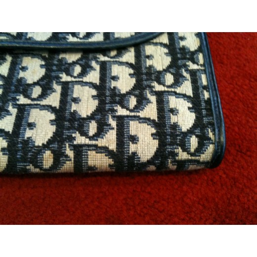 Pochette Christian Dior Logo en tissu et cuir bleu