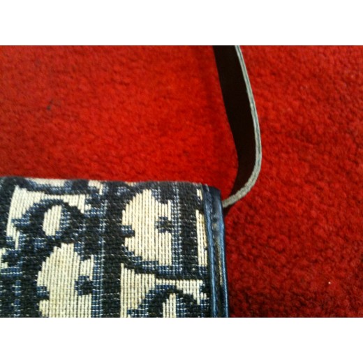 Pochette Christian Dior Logo en tissu et cuir bleu