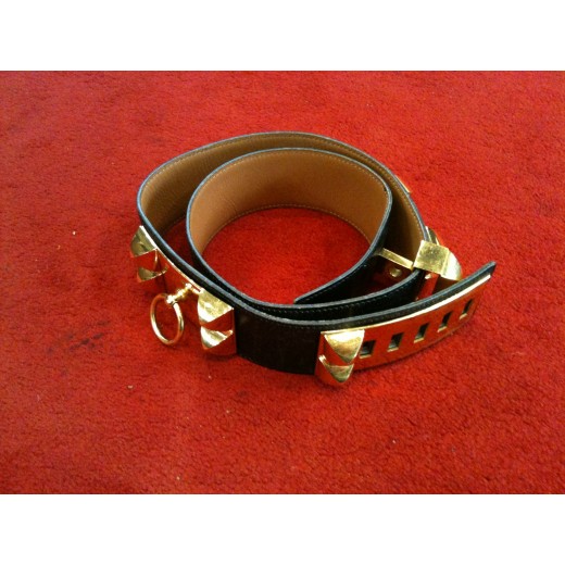 Ceinture Hermès Médor en cuir noir