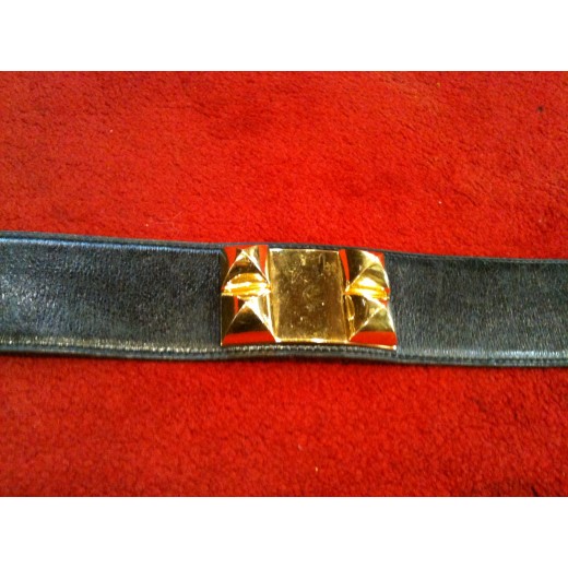 Ceinture Hermès Médor en cuir noir