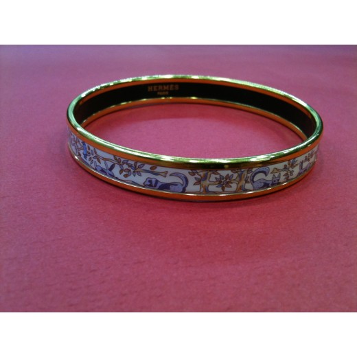 Bracelet Hermès fin en émail et plaqué or