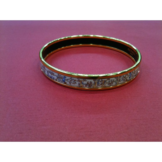 Bracelet Hermès fin en émail et plaqué or
