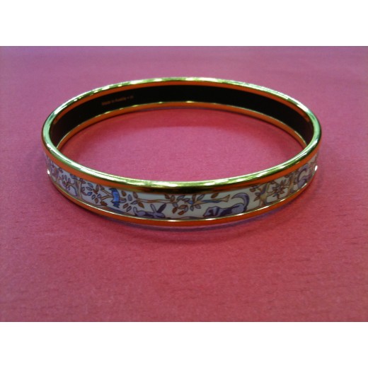 Bracelet Hermès fin en émail et plaqué or