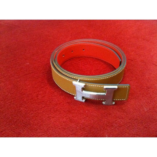 Ceinture Hermès H en cuir réversible gold / tomate