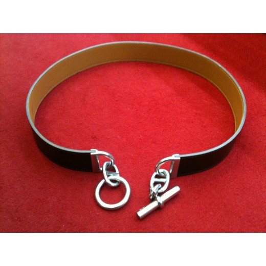 Ceinture Hermès Chaîne d'Ancre en cuir chocolat/camel 