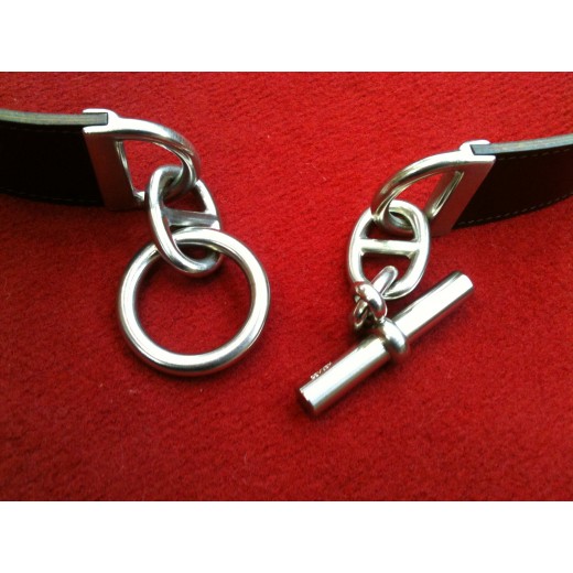 Ceinture Hermès Chaîne d'Ancre en cuir chocolat/camel 