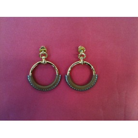 Boucles d'oreilles Hermès Loop en cuir gold et plaqué or