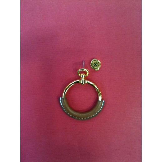 Boucles d'oreilles Hermès Loop en cuir gold et plaqué or