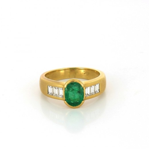 Bague Emeraude et Diamants or jaune18 k