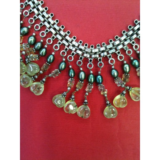 Collier en argent et quartz vert