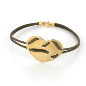 Bracelet coeur en or 18 k sur cordon