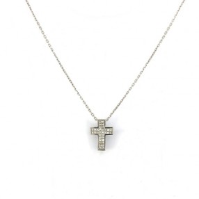 Collier croix religieuse en diamant et or blanc 18 k