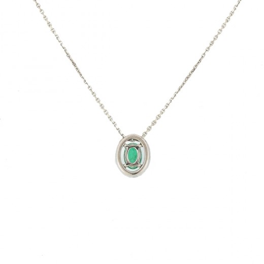 Collier avec emeraude et diamants en or blanc 18 k
