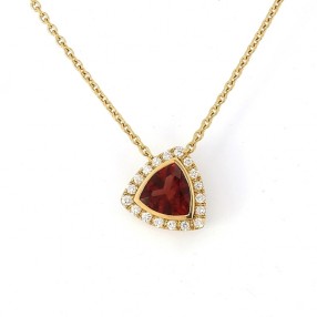 Pendentif triangulaire rubis et diamants en or jaune 18 k