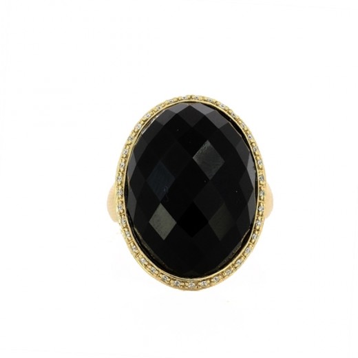 Bague pierre noire en or  jaune 18 k