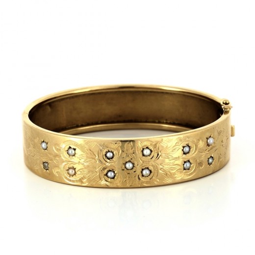 Bracelet ancien en or 18 k et perles