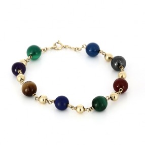 Bracelet en or jaune 18 k et perles de couleurs