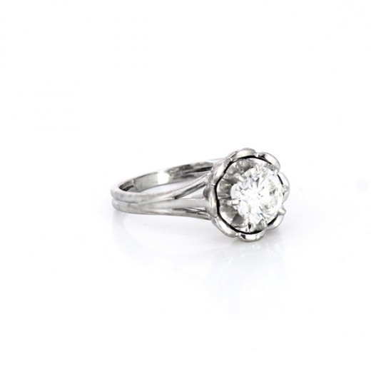 Bague solitaire en or blanc 18 k et diamant