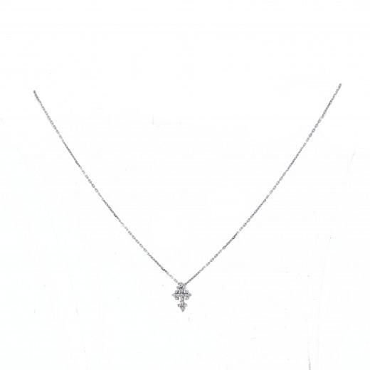 Collier signé Faith croix religieuse en or blanc 18 k