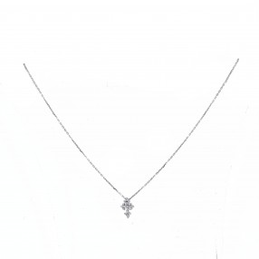 Collier signé Faith croix religieuse en or blanc 18 k