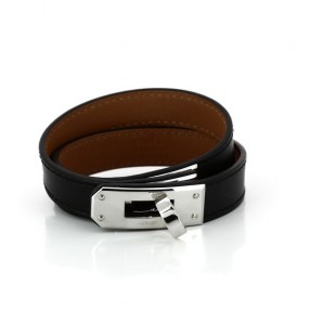 Bracelet Hermès Kelly Double tour en cuir noir