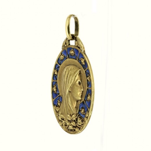 Pendentif Médaille Ancien Plaqué Or - Style Art Déco Religieux - Occasion - Origine France