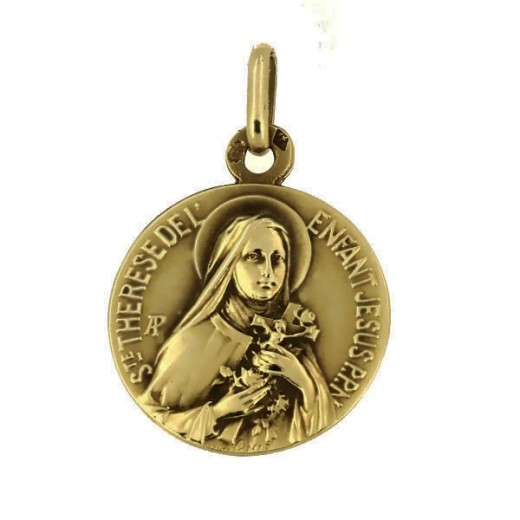 Médaille religieuse Sainte Therese en or jaune 18 k