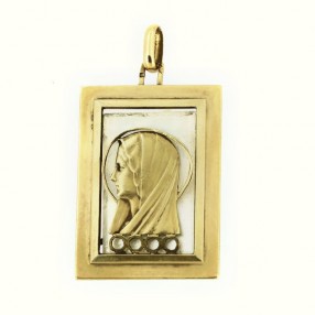 Pendentif religieux en or jaune 18k et nacre