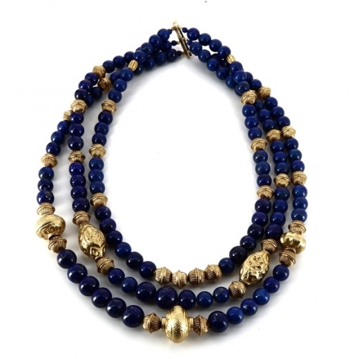 Collier 3 rangs lapis et or jaune