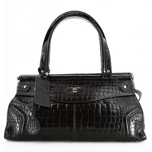 Sac Lancel en cuir de croco noir