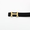 Ceinture Hermès H en cuir noir/ gold