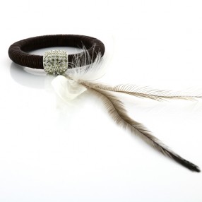 Bracelet Swarovski en cuir et plumes