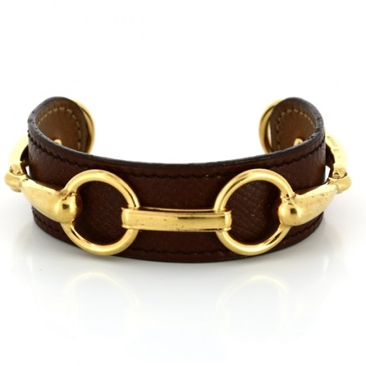 Bracelet Hermès en cuir de lézard et plaqué or