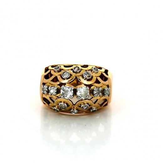 Bague 1950 en or jaune 18k et diamants