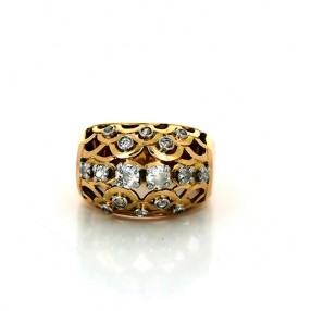 Bague 1950 en or jaune 18k et diamants