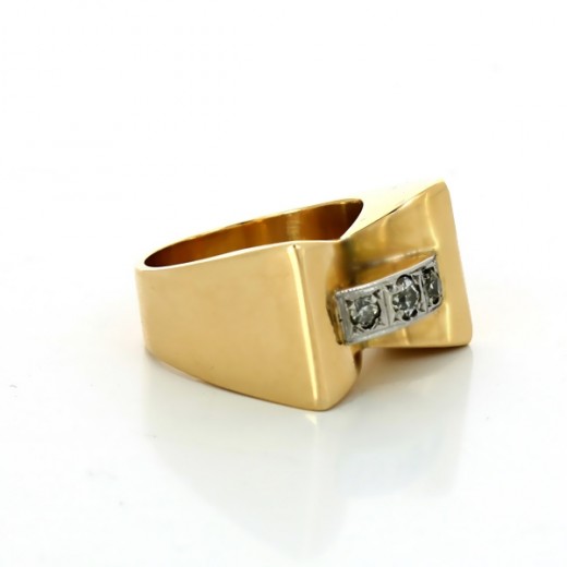Bague Vintage Or Jaune Et Diamant Des Années 30-40 - Taille 53 - Pièce Authentique