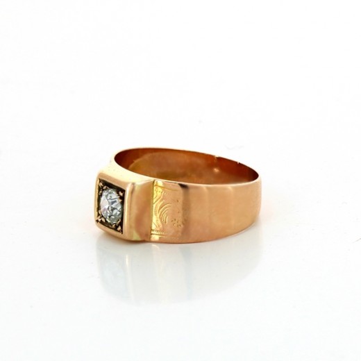 Bague Chevalière 1950 diamant en or rose 18 k