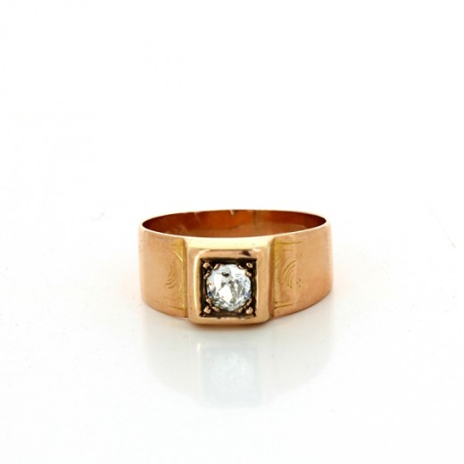 Bague Chevalière 1950 diamant en or rose 18 k