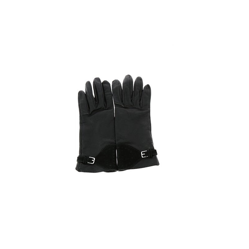 Gants Hermès en cuir noir