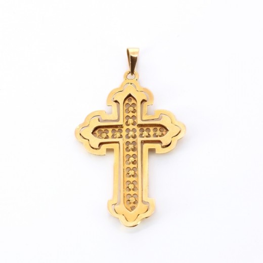 Pendentif croix orné de turquoises en or jaune 8k