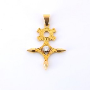 Pendentif croix d'agades avec diamant en or jaune 18k