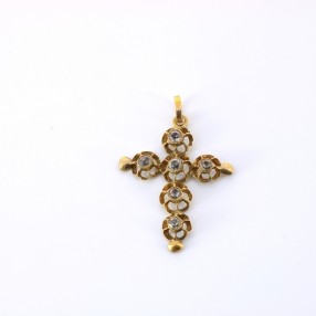 Pendentif croix avec pierres en or jaune 18 k