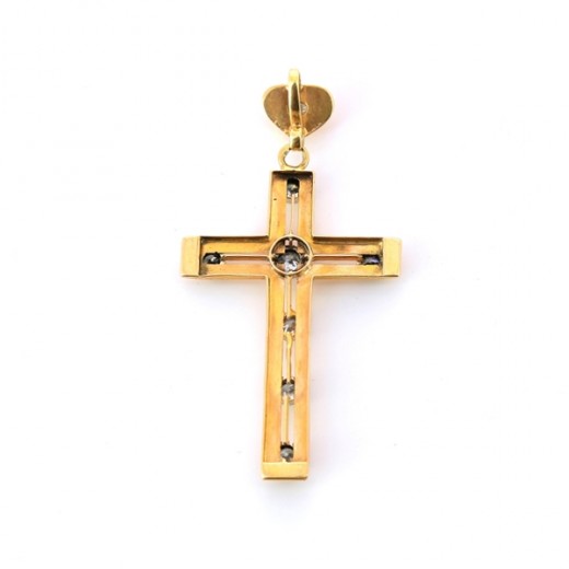 Pendentif croix orné de diamants en or jaune 18 k
