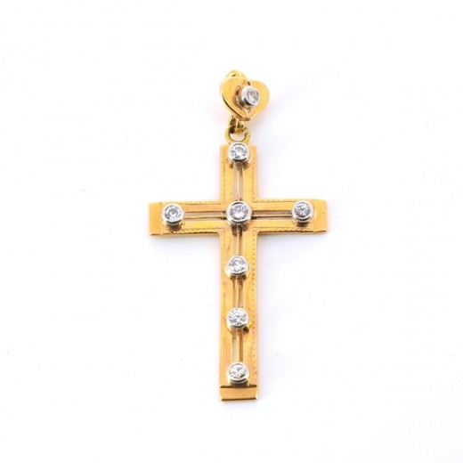 Pendentif croix orné de diamants en or jaune 18 k