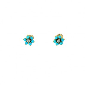 Boucles d'oreilles fleurs en turquoise et diamants en or 18 k